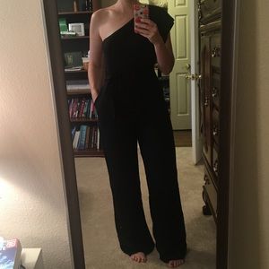 Anthropologie one shoulder black jumpsuit